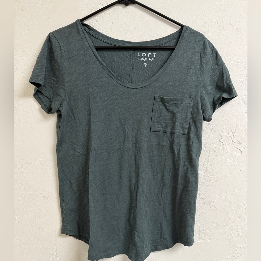 LOFT Short Sleeve Scoop Neck Pocket Tee - Slate Green